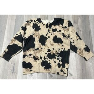 VTG Magnolia 3/4 Sleeve Beige & Black Print Pullover Shirt/Sweater 70% Lambswool